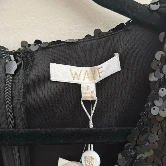 NEW WAYF Black CARRIE Balloon Long Sleeve Sequin Cocktail Mini Dress - Picture 7 of 13